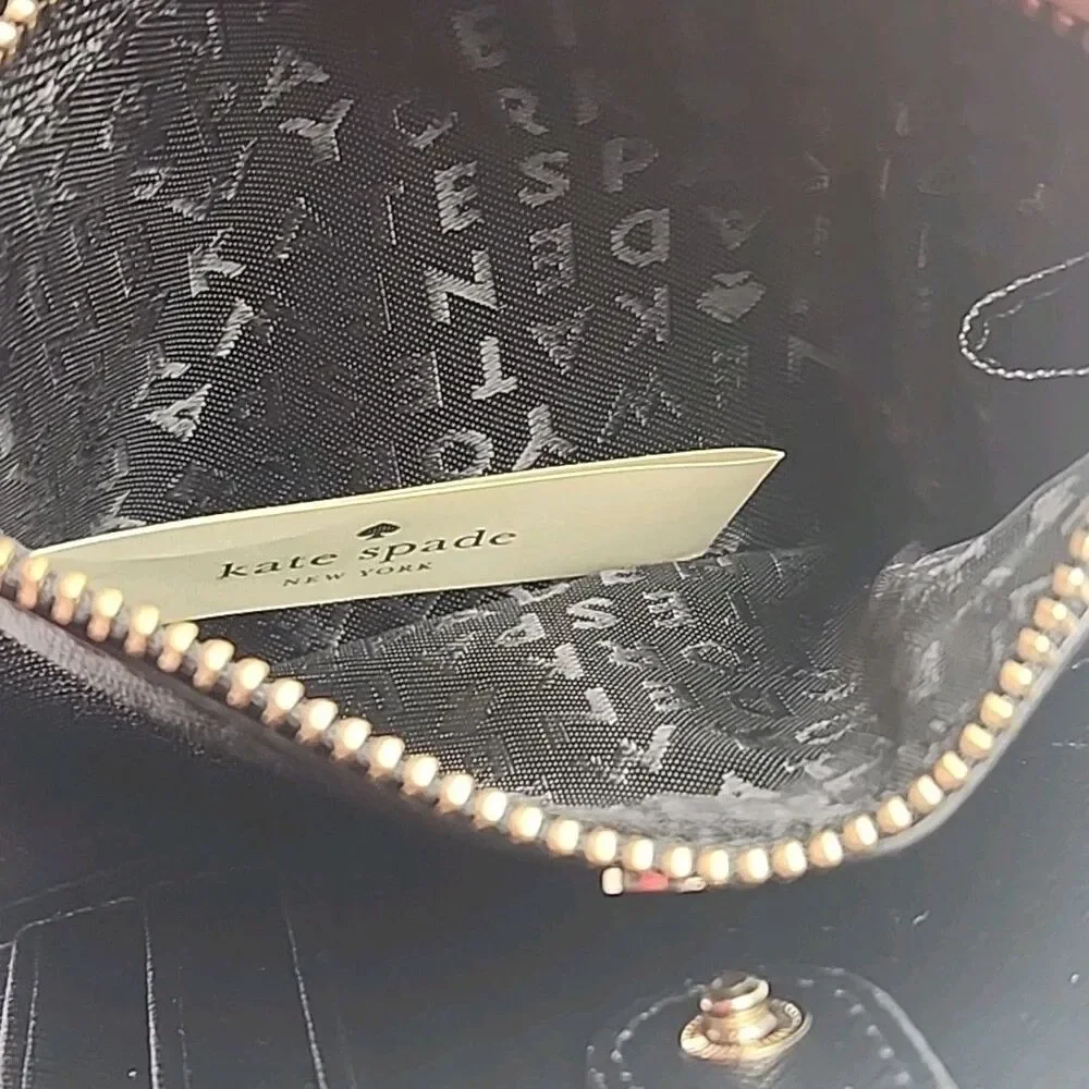 Kate Spade Wallet Black Card Organizer Coin Zip Textured 4.5
